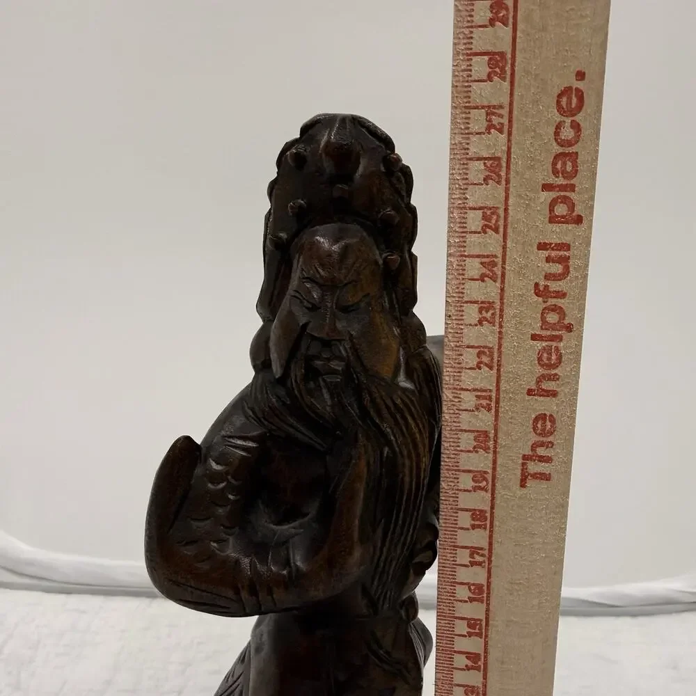 Vintage Carved Wooden Bearded Man Figurine Statue Brown Natural Finish